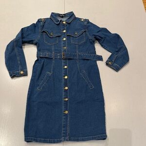Denim Button-Up Dress with Belt